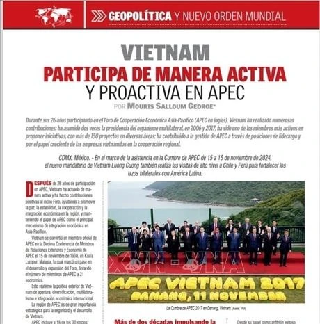 Bài viết có tựa đề “Việt Nam luôn chủ động, tích cực tham gia, đóng góp trong APEC” trên tờ Voces Del Periodista.