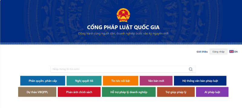 Ảnh chụp giao diện màn hình Cổng Pháp luật quốc gia. Ảnh chụp giao diện màn hình Cổng Pháp luật quốc gia.