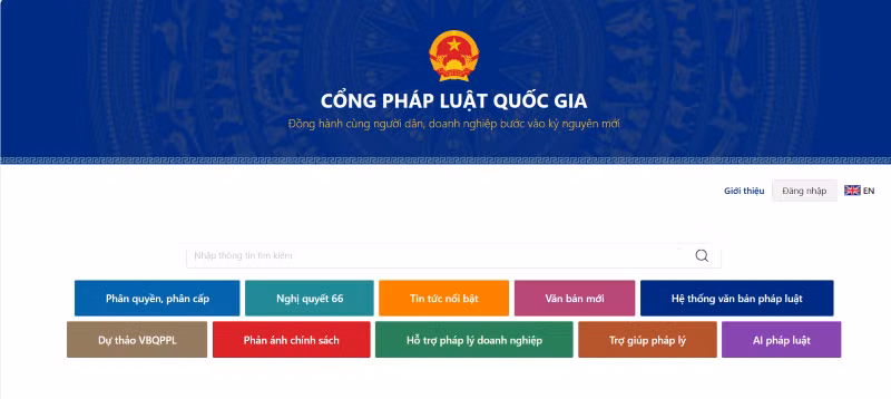 Ảnh chụp giao diện màn hình Cổng Pháp luật quốc gia.