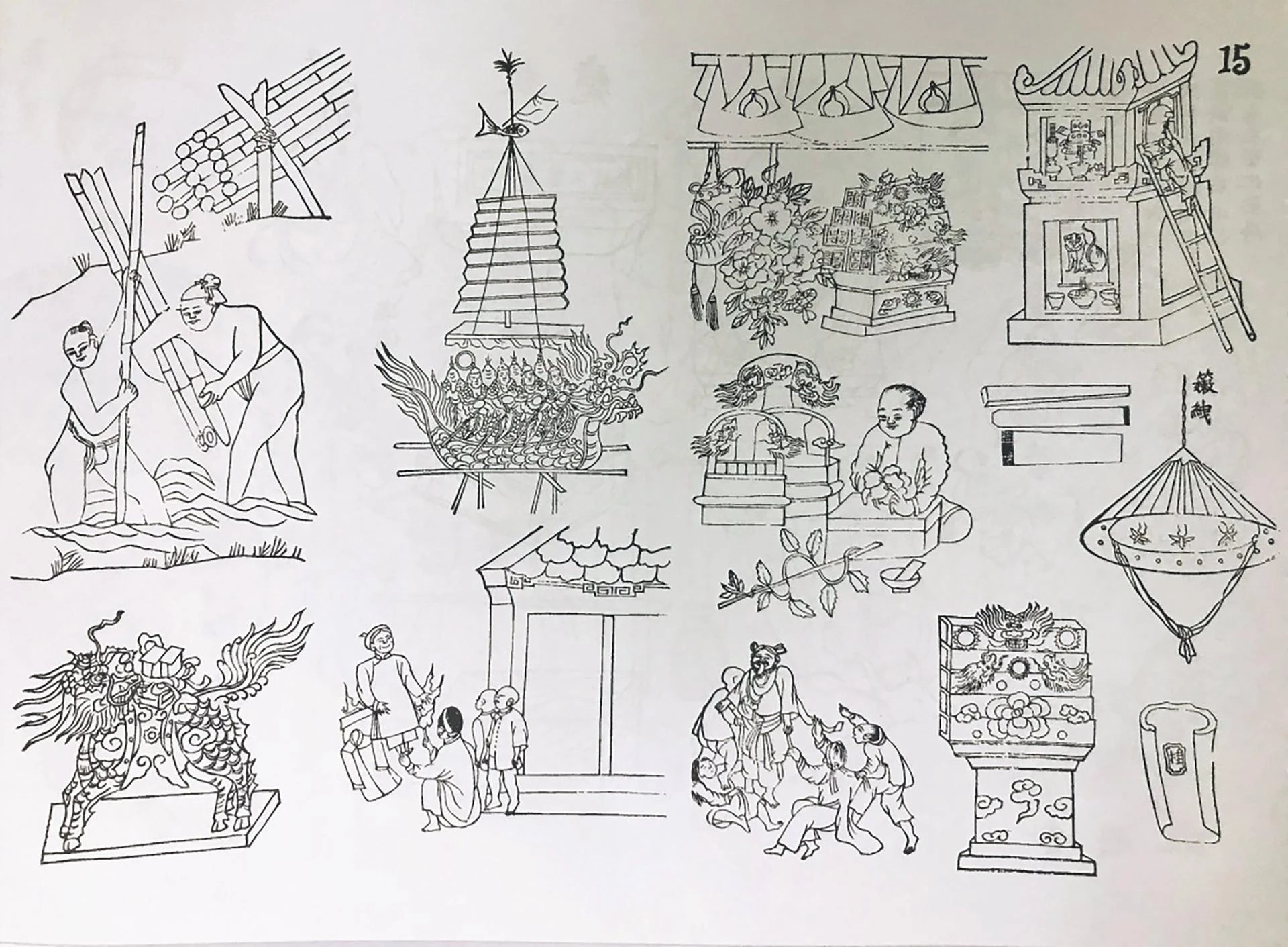 Tục làm đồ mã và cúng đốt vàng mã của người Việt. Nguồn: Sách “Kỹ thuật của người An Nam” của Henri Oger.