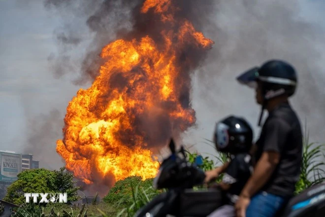 Hiện trường vụ nổ đường ống dẫn khí tại bang Selangor, Malaysia ngày 1/4/2025.