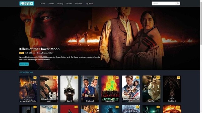 Giao diện của Fmovies trước khi bị đánh sập. Giao diện của Fmovies trước khi bị đánh sập.
