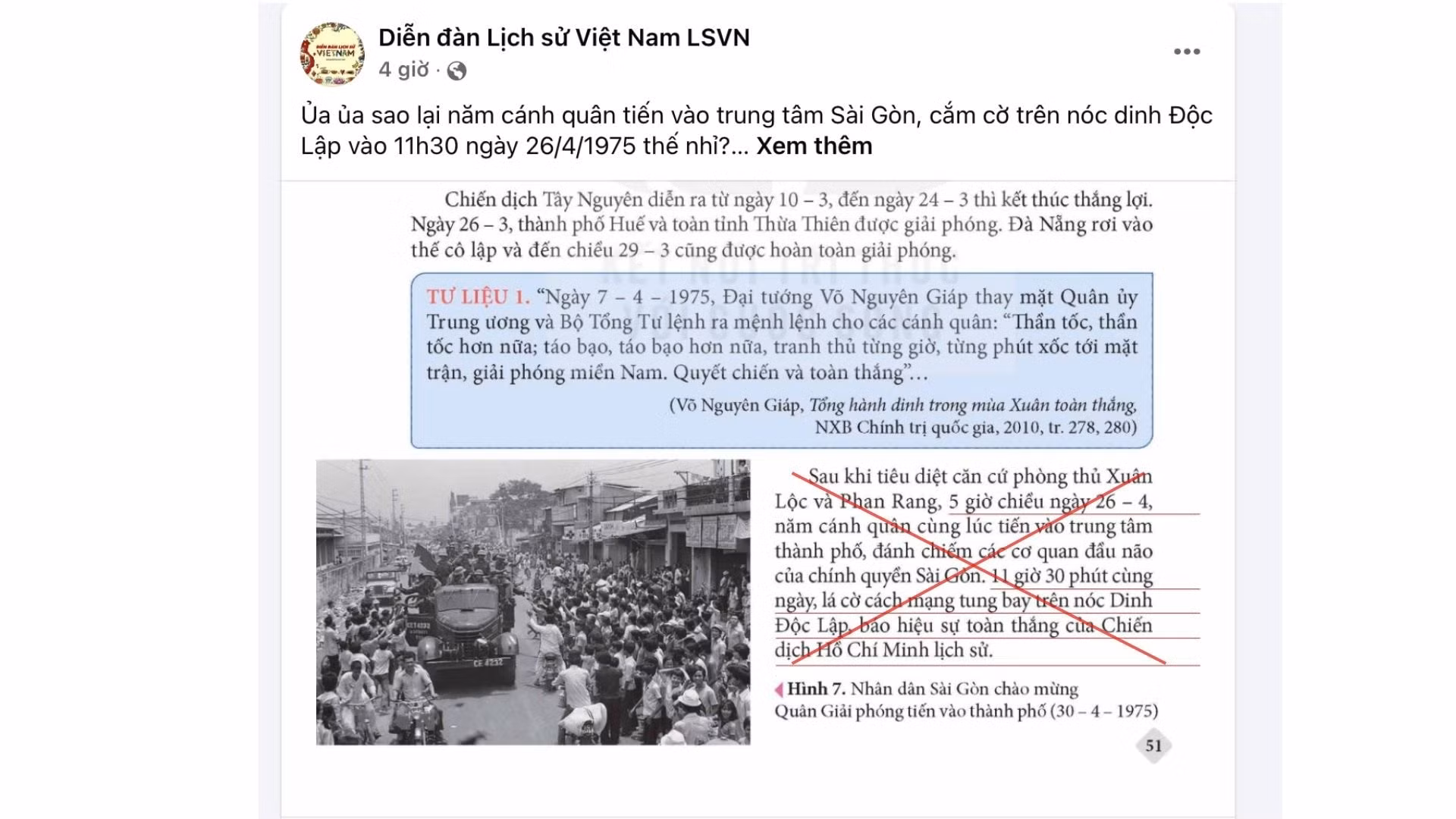 Nội dung sai lệch được đăng tải trên "Diễn đàn Lịch sử Việt Nam LSVN".