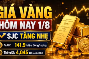 Giá vàng hôm nay 1/8: SJC, BTMC, DOJI tăng, vàng thế giới giảm 59 USD