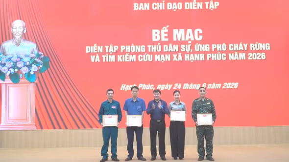 Xã Hạnh Phúc diễn tập phòng thủ dân sự năm 2026 đạt loại xuất sắc