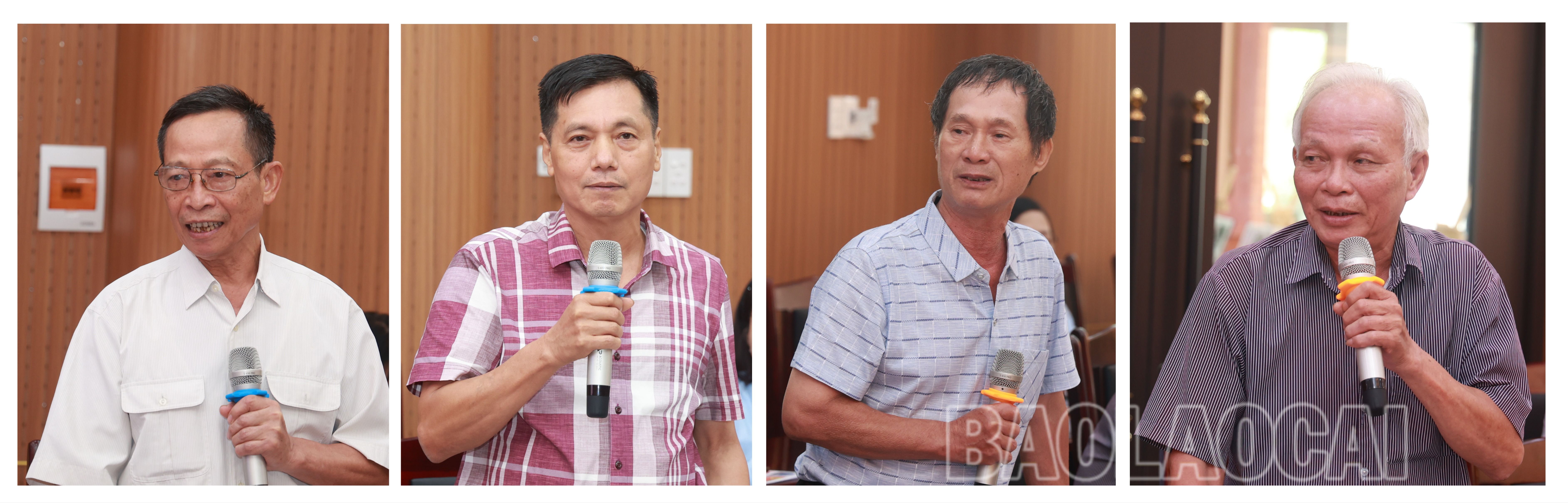 Các đồng chí hưu trí, nguyên lãnh đạo Báo Lào Cai chia sẻ kinh nghiệm tại tọa đàm. tong-hop.jpg