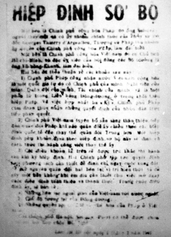 Ngày 6-3-1946: Hiệp định Sơ bộ Pháp-Việt được ký kết