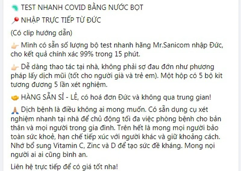 Kit test nhanh COVID-19 bang nuoc bot tran lan... coi chung 