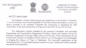 Thư cảm ơn của Đại sứ quán Ấn Độ tại Hà Nội gửi UBND tỉnh Lào Cai
