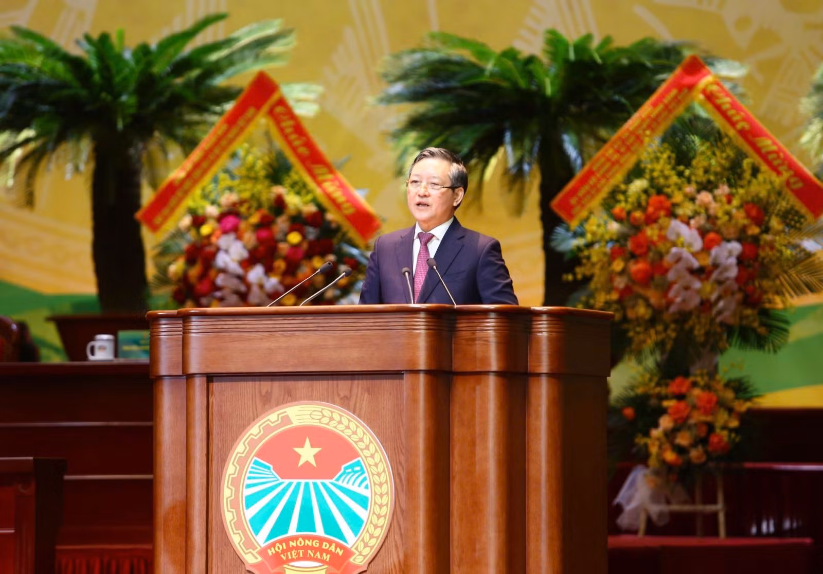Đồng chí Lương Quốc Đoàn, Ủy viên Trung ương Đảng, Chủ tịch Trung ương Hội NDVN khóa IX phát biểu nhận nhiệm vụ.