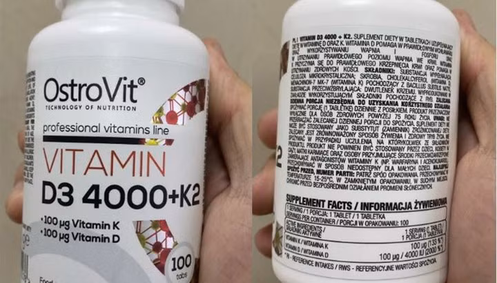 Thực phẩm bảo vệ sức khoẻ Ostrovit Vitamin D3 4000 + K2. (Ảnh chụp màn hình)
