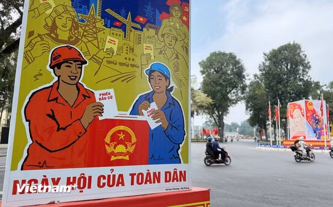 Tranh cổ động tuyên truyền về ngày hội bầu cử.