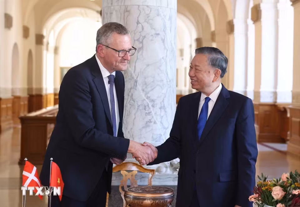 Tổng Bí thư, Chủ tịch nước Tô Lâm hội kiến Chủ tịch Quốc hội Đan Mạch Henrik Frandsen. Ảnh: TTXVN