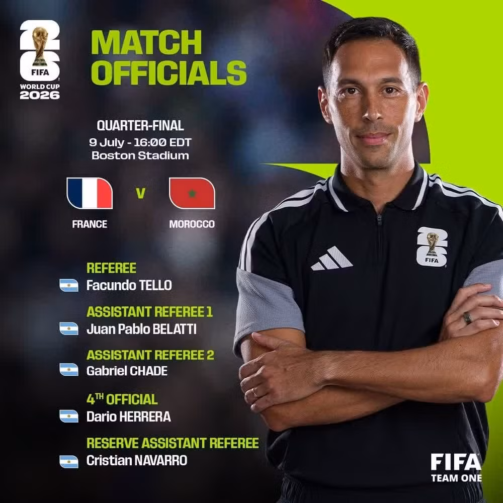 Tổ trọng tài tác nghiệp tại trận tứ kết giữa Pháp và Morocco được FIFA công bố. (Ảnh: FIFA)