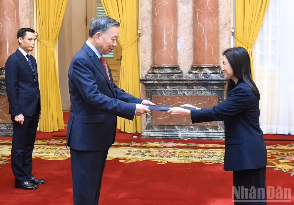 Tổng Bí thư, Chủ tịch nước Tô Lâm với Đại sứ Hợp chúng quốc Hoa Kỳ Jennifer Wicks McNamara. (Ảnh: ĐĂNG KHOA)