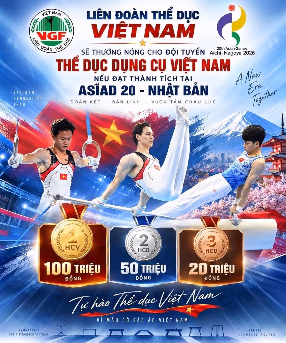 Liên đoàn Thể dục Việt Nam treo thưởng cho các vận động viên trước khi lên đường