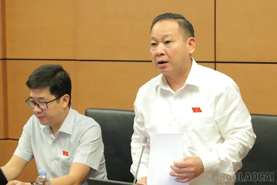 Đại biểu Tráng A Dương tham gia thảo luận tại tổ.