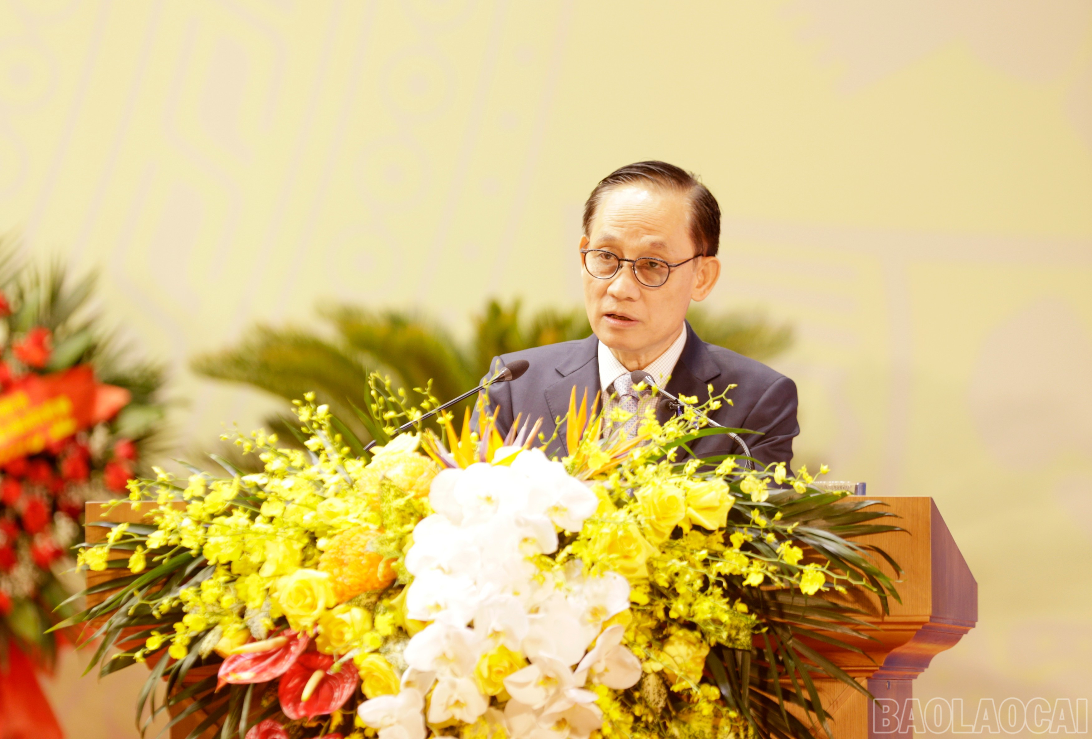 Đồng chí Lê Hoài Trung - Bí thư Trung ương Đảng, Quyền Bộ trưởng Bộ Ngoại giao phát biểu chỉ đạo Đại hội. baolaocai-br_mg-8741.jpg