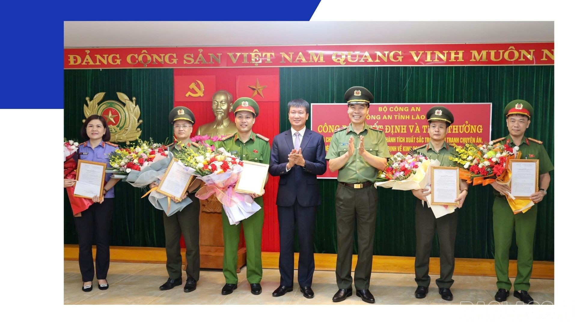 Chủ tịch UBND tỉnh Lào Cai khen thưởng đột xuất cho 5 tập thể, trong đó có tập thể phòng Cảnh sát hình sự vì có thành tích xuất sắc trong điều tra, triệt phá thành công chuyên án “Vi phạm quy định về kinh doanh theo phương thức đa cấp” và “Sử dụng mạng máy tính, mạng viễn thông, phương tiện điện tử thực hiện hành vi chiếm đoạt tài sản. baolaocai-br_6.jpg