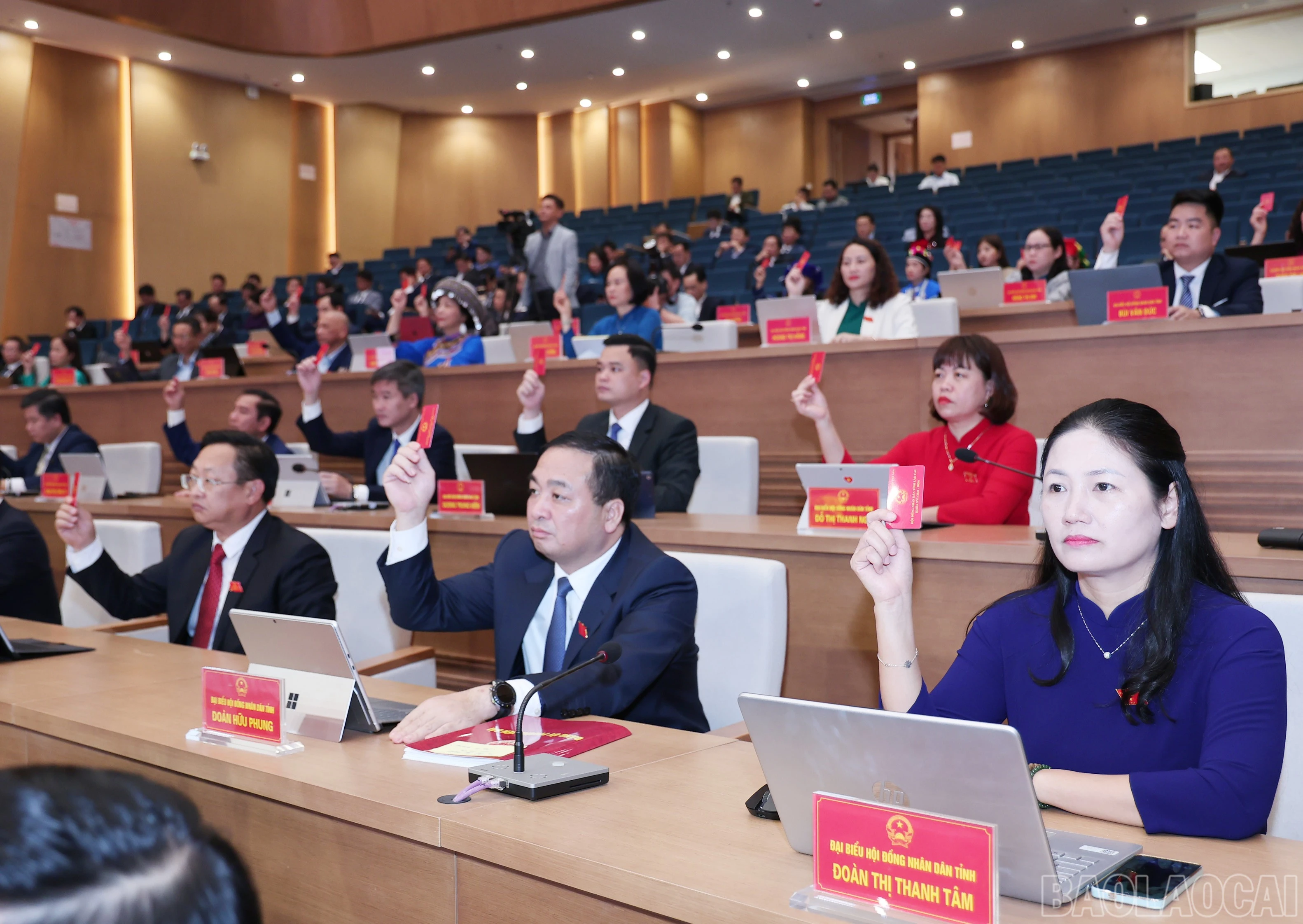 Các đại biểu biểu quyết thông qua các nghị quyết.