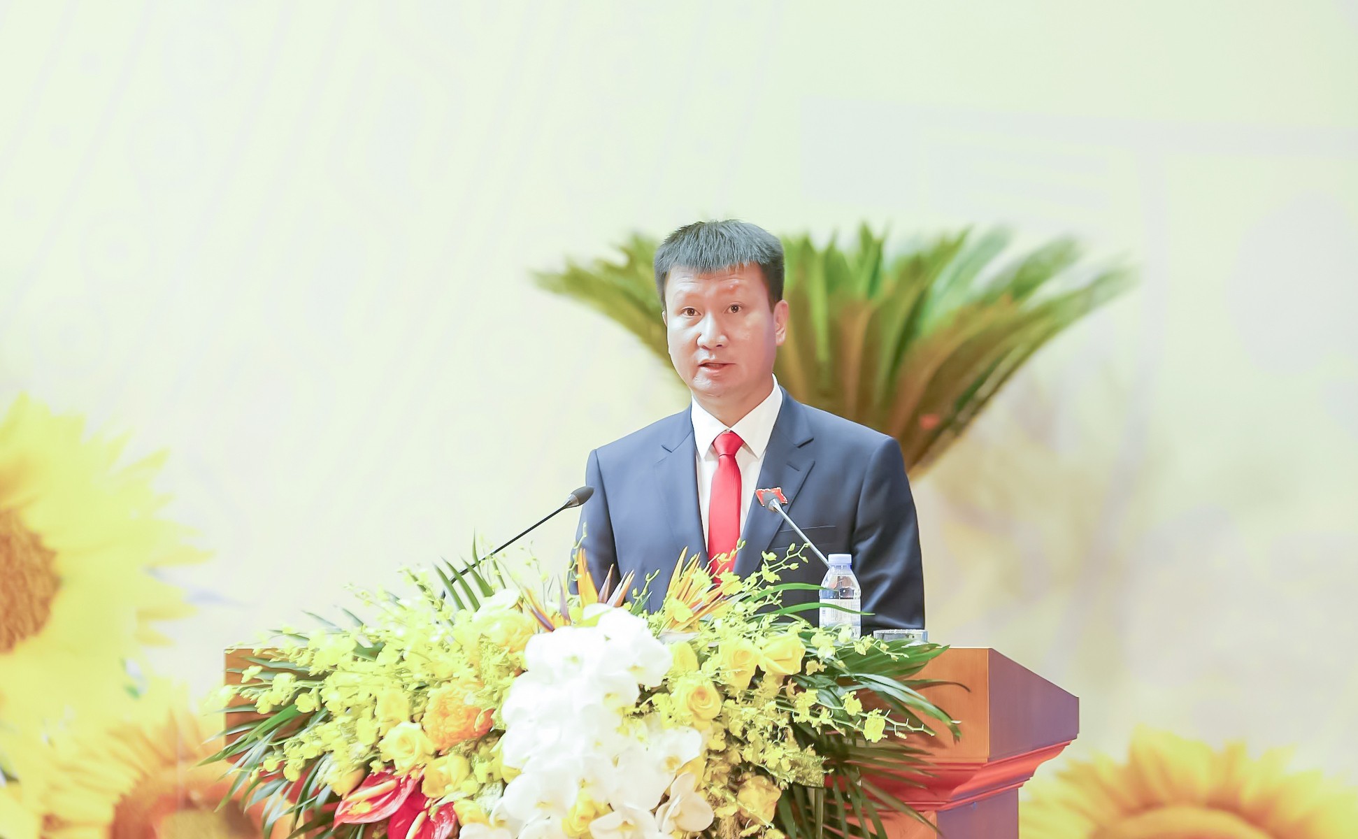 Đồng chí Trần Huy Tuấn - Phó Bí thư Tỉnh ủy, Chủ tịch UBND tỉnh trình bày dự thảo Nội quy của đại hội. 222.jpg