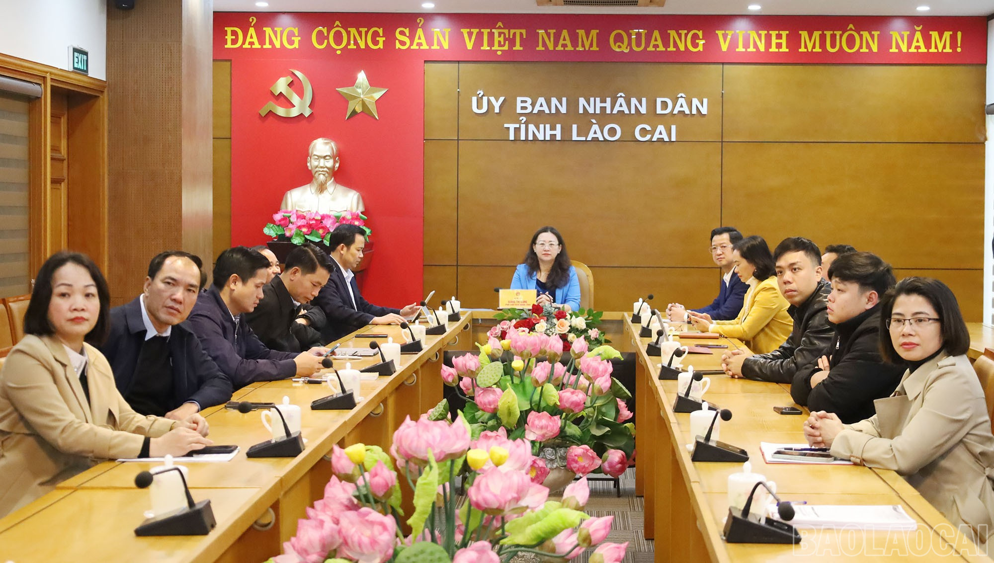 Các đại biểu dự hội nghị tại điểm cầu tỉnh Lào Cai. baolaocai-br_b.jpg