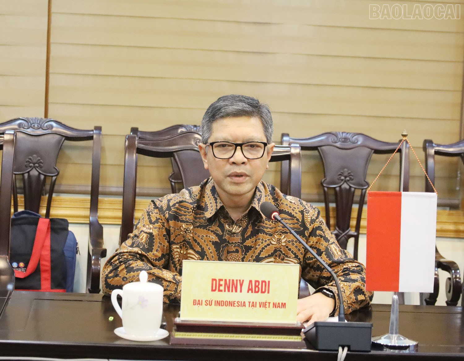 Ông Denny Abdi, Đại sứ đặc mệnh toàn quyền Indonesia tại Việt Nam phát biểu tại buổi lễ. baolaocai-tr_4.jpg