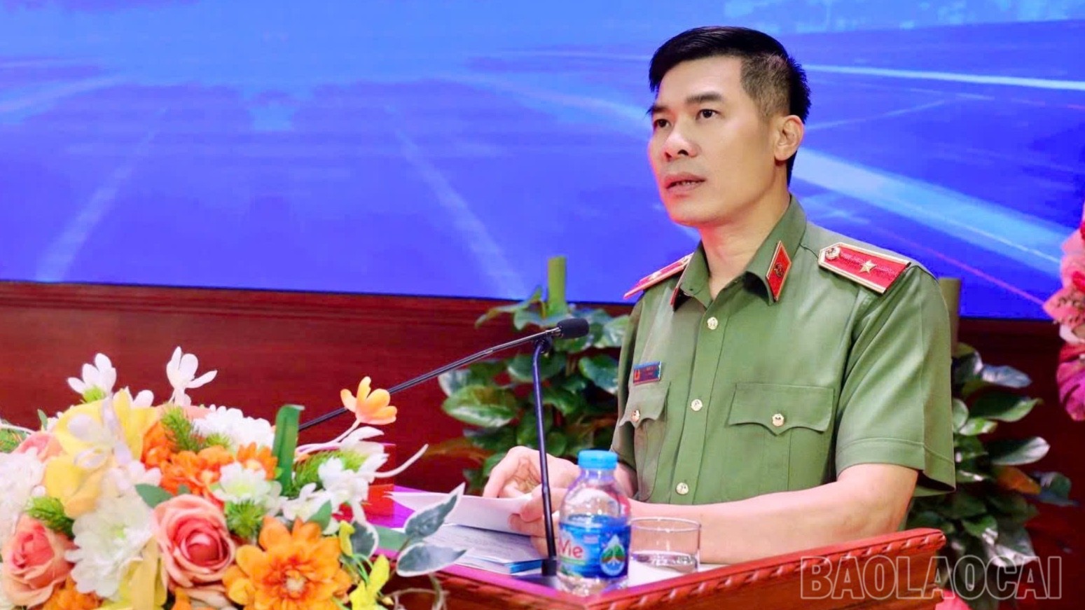 Thiếu tướng Cao Minh Huyền - Uỷ viên Ban Thường vụ Tỉnh uỷ, Giám đốc Công an tỉnh Lào Cai phát biểu chỉ đạo tại Đại hội. cat9-434.jpg