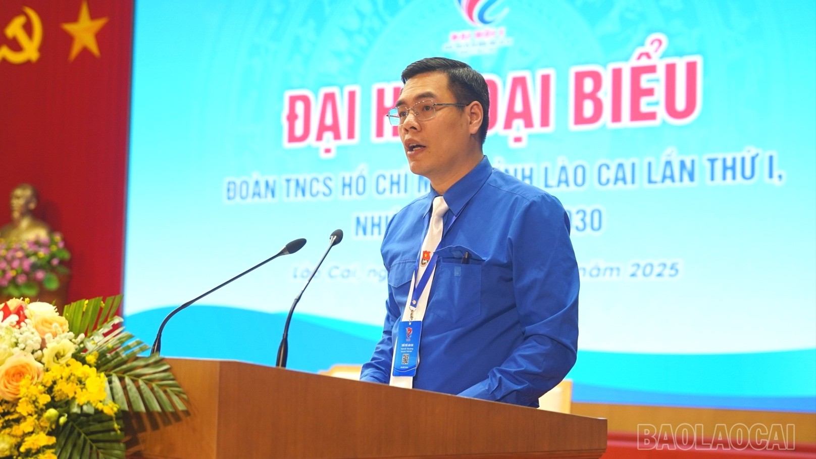 Đồng chí Hà Đức Hải - Bí thư Tỉnh đoàn Lào Cai phát biểu tại phiên thứ nhất đại hội.