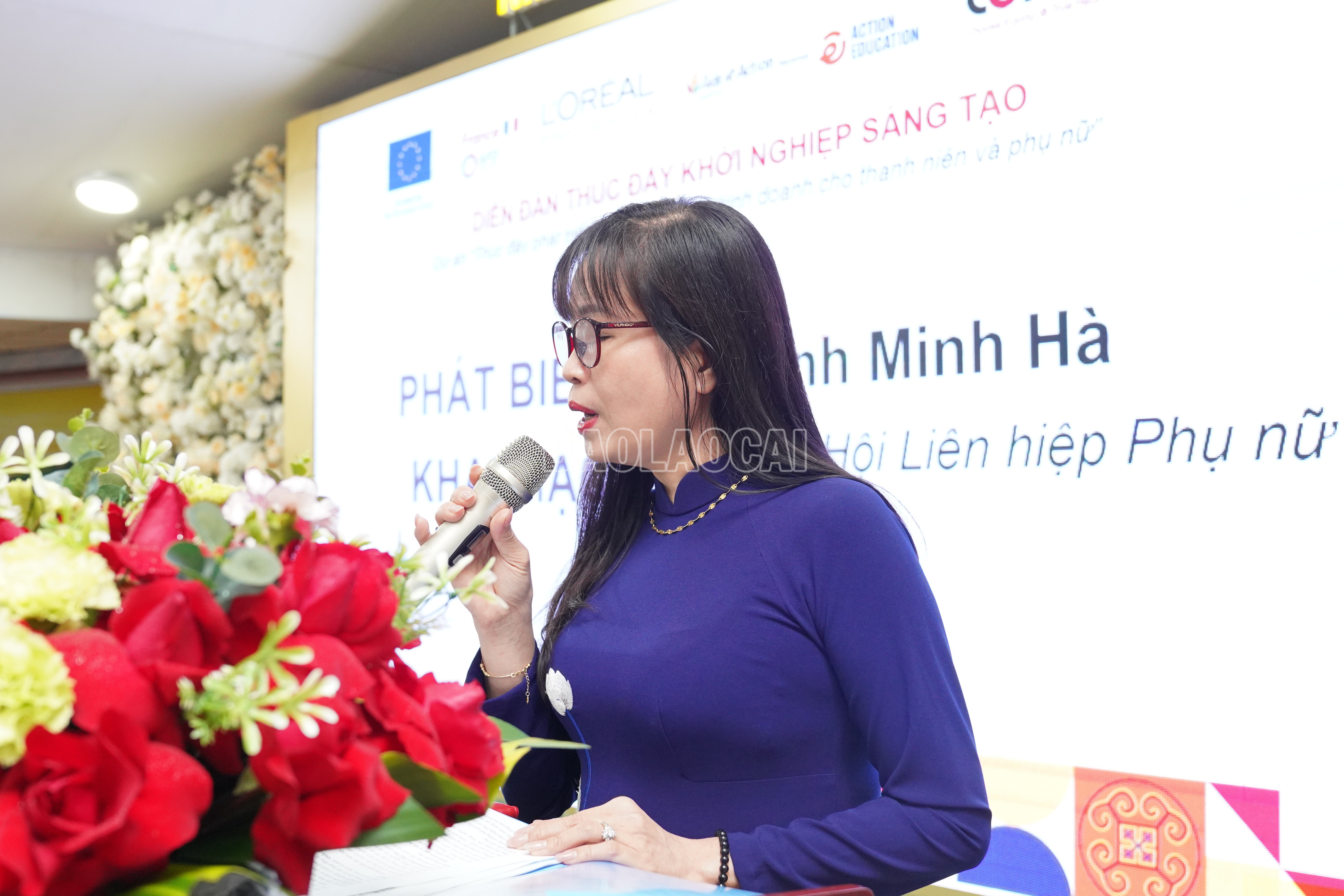 Bà Đinh Minh Hà - Chủ tịch Hội LHPN tỉnh Lào Cai phát biểu tại sự kiện. baolaocai-c_dsc02948.jpg