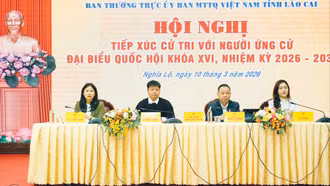Các ứng cử viên đại biểu Quốc hội khóa XVI tiếp xúc cử tri tại phường Nghĩa Lộ