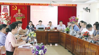 Các đại biểu dự hội nghị tại điểm cầu tỉnh Lào Cai.