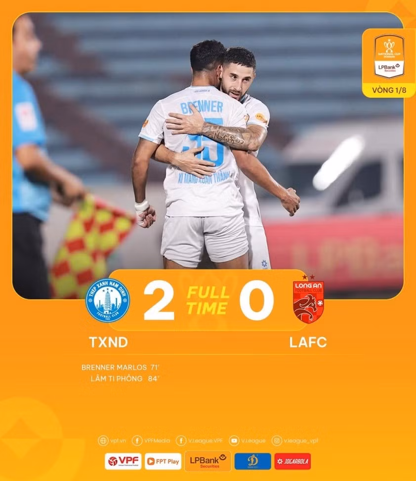 Nam Định giành chiến thắng chung cuộc với tỷ số 2-0