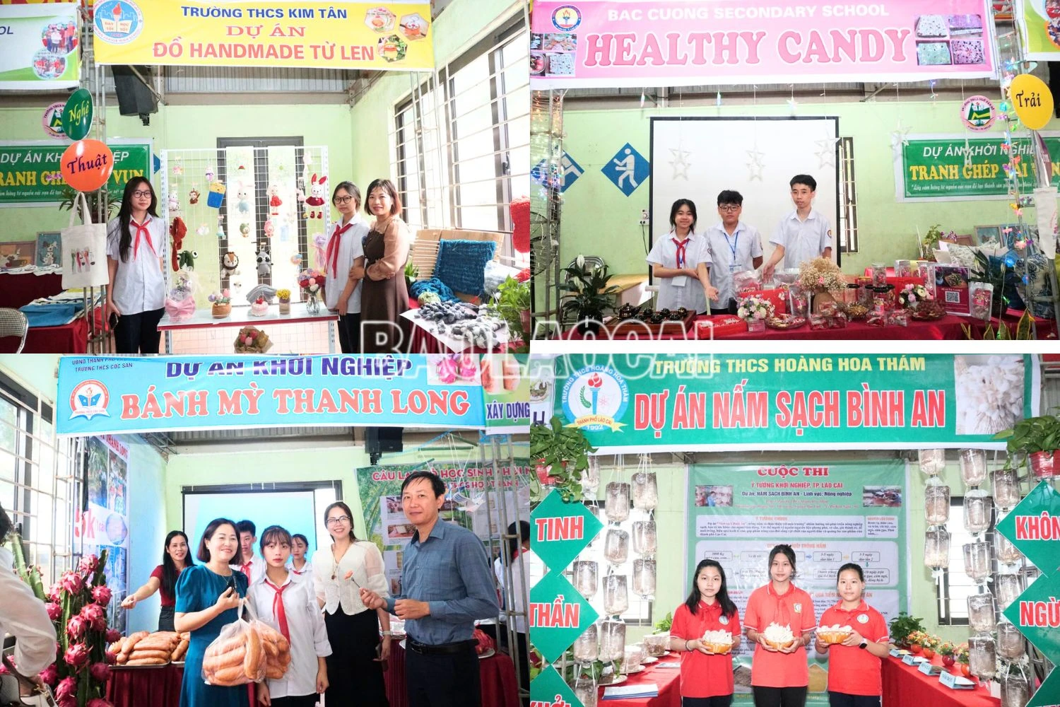 Các gian hàng trưng bày ý tưởng - dự án khởi nghiệp của học sinh THCS.