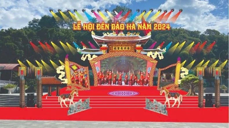 Hình ảnh sân khấu chương trình nghệ thuật chào mừng Lễ hội đền Bảo Hà năm 2024.