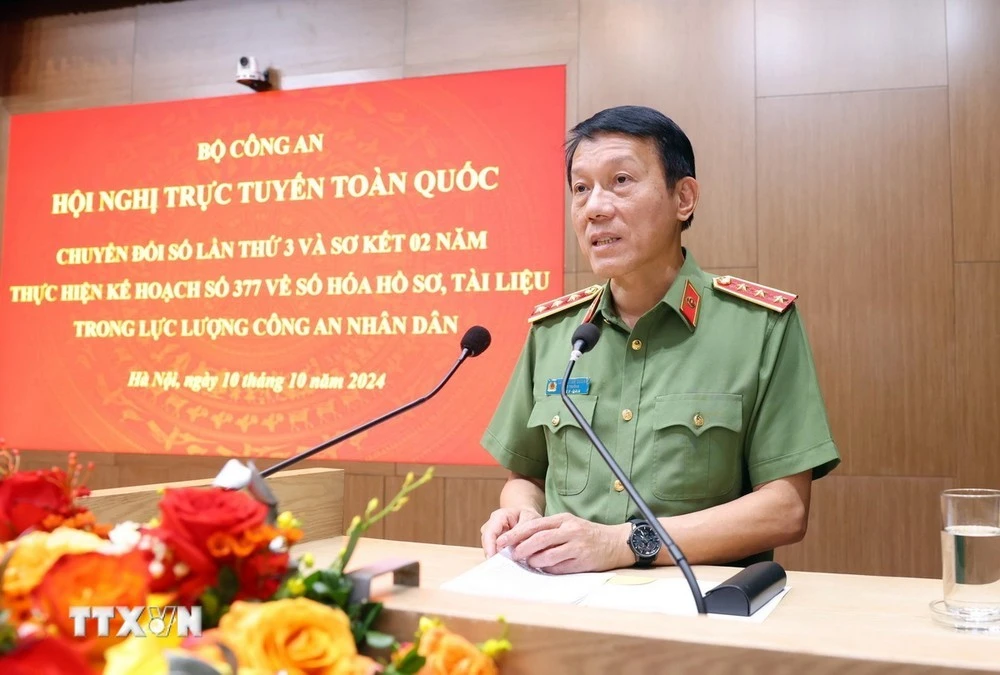 Thượng tướng Lương Tam Quang, Bộ trưởng Bộ Công an phát biểu chỉ đạo.