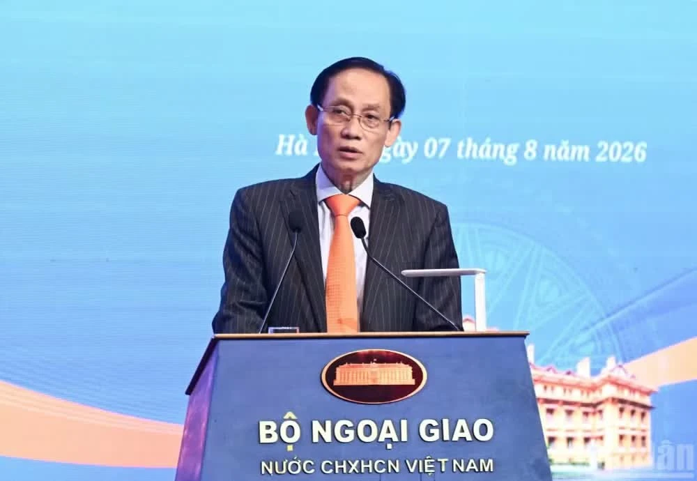Bộ trưởng Ngoại giao Lê Hoài Trung phát biểu tại phiên bế mạc Hội nghị.(Ảnh: TRẦN HẢI)