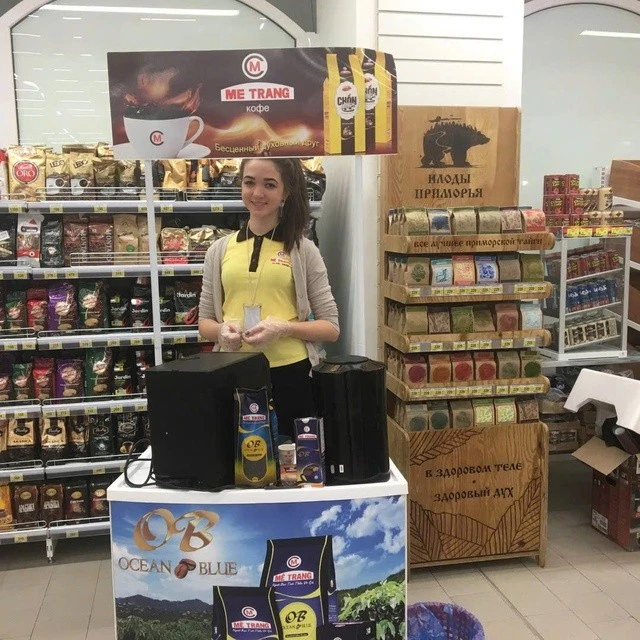 Sản phẩm cà phê Mê Trang xuất hiện tại siêu thị của Nga.