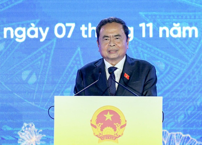 Chủ tịch Quốc hội Trần Thanh Mẫn phát biểu tại buổi lễ. (Ảnh: Báo Nhân Dân)