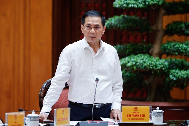 Phó Thủ tướng Chính phủ Bùi Thanh Sơn, Tổ trưởng Tổ công tác phát biểu tại cuộc họp.