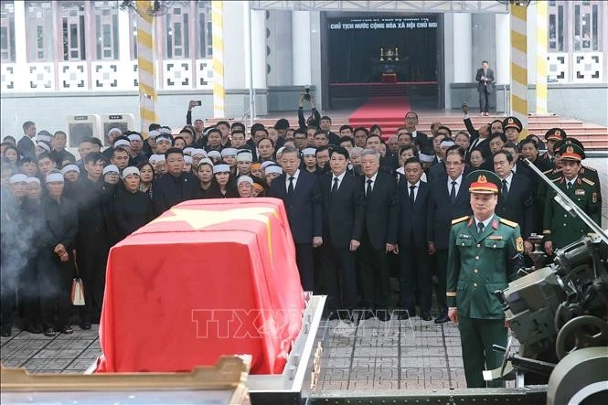 Lễ đưa tang nguyên Chủ tịch nước Trần Đức Lương tại Nhà tang lễ Quốc gia, số 5 Trần Thánh Tông, thành phố Hà Nội.