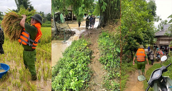 Lực lượng công an xã giúp dân khắc phục hậu quả thiên tai. Lực lượng công an xã giúp dân khắc phục hậu quả thiên tai.
