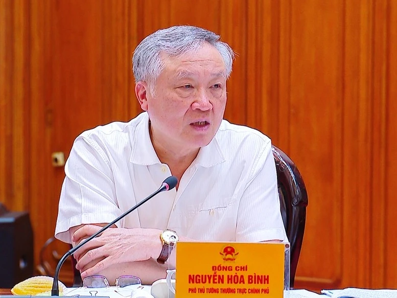 Phó Thủ tướng Thường trực Chính phủ Nguyễn Hòa Bình phát biểu tại phiên họp.