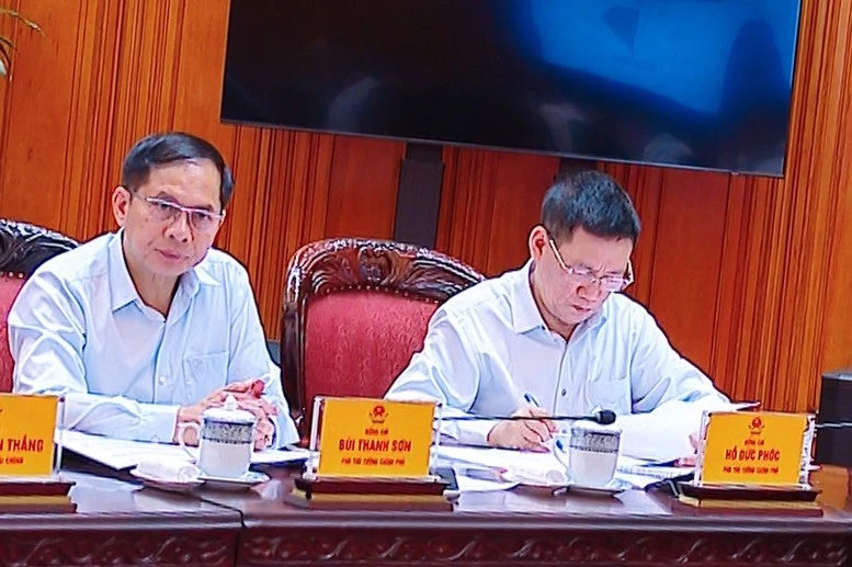 Phó Thủ tướng Bùi Thanh Sơn, Hồ Đức Phớc dự và phát biểu tại phiên họp.