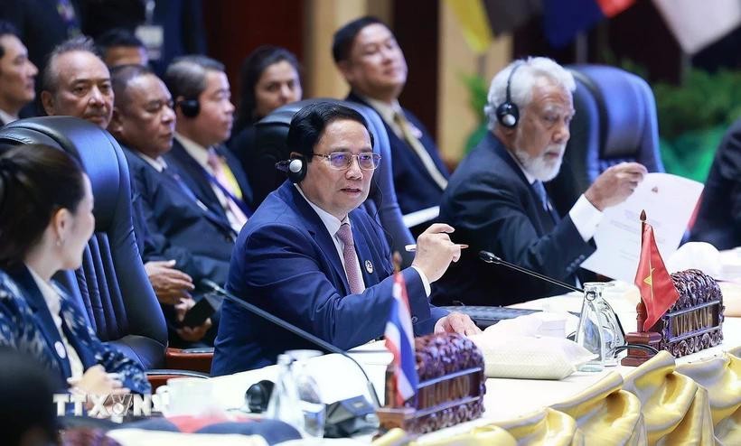 Thủ tướng Phạm Minh Chính phát biểu tại Phiên toàn thể Hội nghị Cấp cao ASEAN lần thứ 44, tại Vientiane (Lào) hồi tháng 10 năm 2024. Thủ tướng Phạm Minh Chính phát biểu tại Phiên toàn thể Hội nghị Cấp cao ASEAN lần thứ 44, tại Vientiane (Lào) hồi tháng 10 năm 2024.