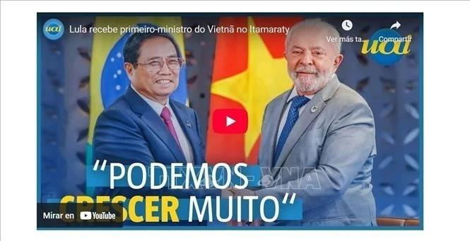 Tạp chí Intertelas đưa tin buổi hội đàm giữa Thủ tướng Phạm Minh Chính và Tổng thống Lula da Silva. Ảnh chụp màn hình bài viết.