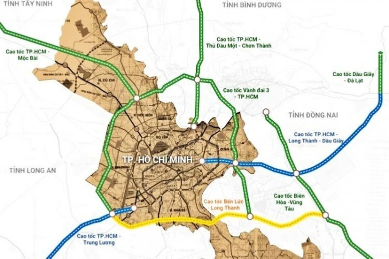 Hướng tuyến một số dự án cao tốc tại Đông Nam Bộ, trong đó có dự án TPHCM - Thủ Dầu Một - Chơn Thành – Gia Nghĩa.