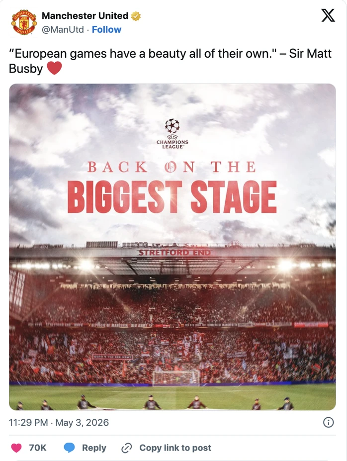 Man United trở lại Champions League sau 2 năm vắng bóng.