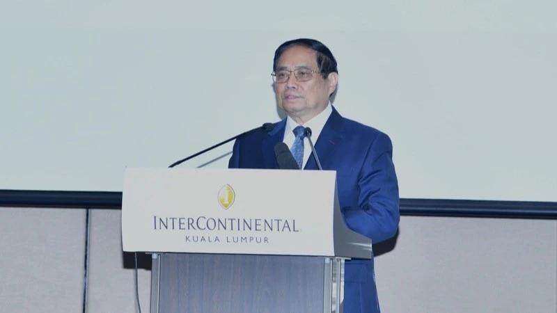 Thủ tướng Phạm Minh Chính phát biểu ý kiến tại Chương trình Gặp gỡ doanh nghiệp Việt Nam-Malaysia.