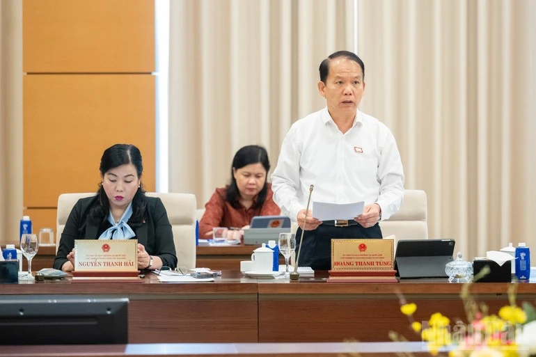 Chủ nhiệm Ủy ban Pháp luật và Tư pháp Hoàng Thanh Tùng trình bày báo cáo thẩm tra.